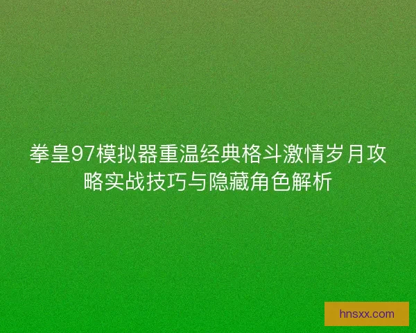 拳皇97模拟器重温经典格斗激情岁月攻略实战技巧与隐藏角色解析