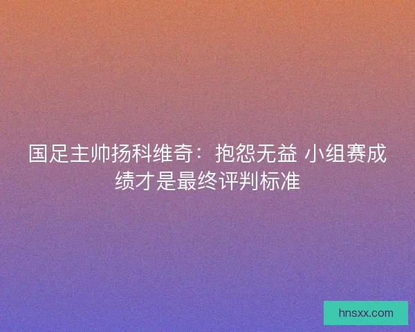 国足主帅扬科维奇：抱怨无益 小组赛成绩才是最终评判标准